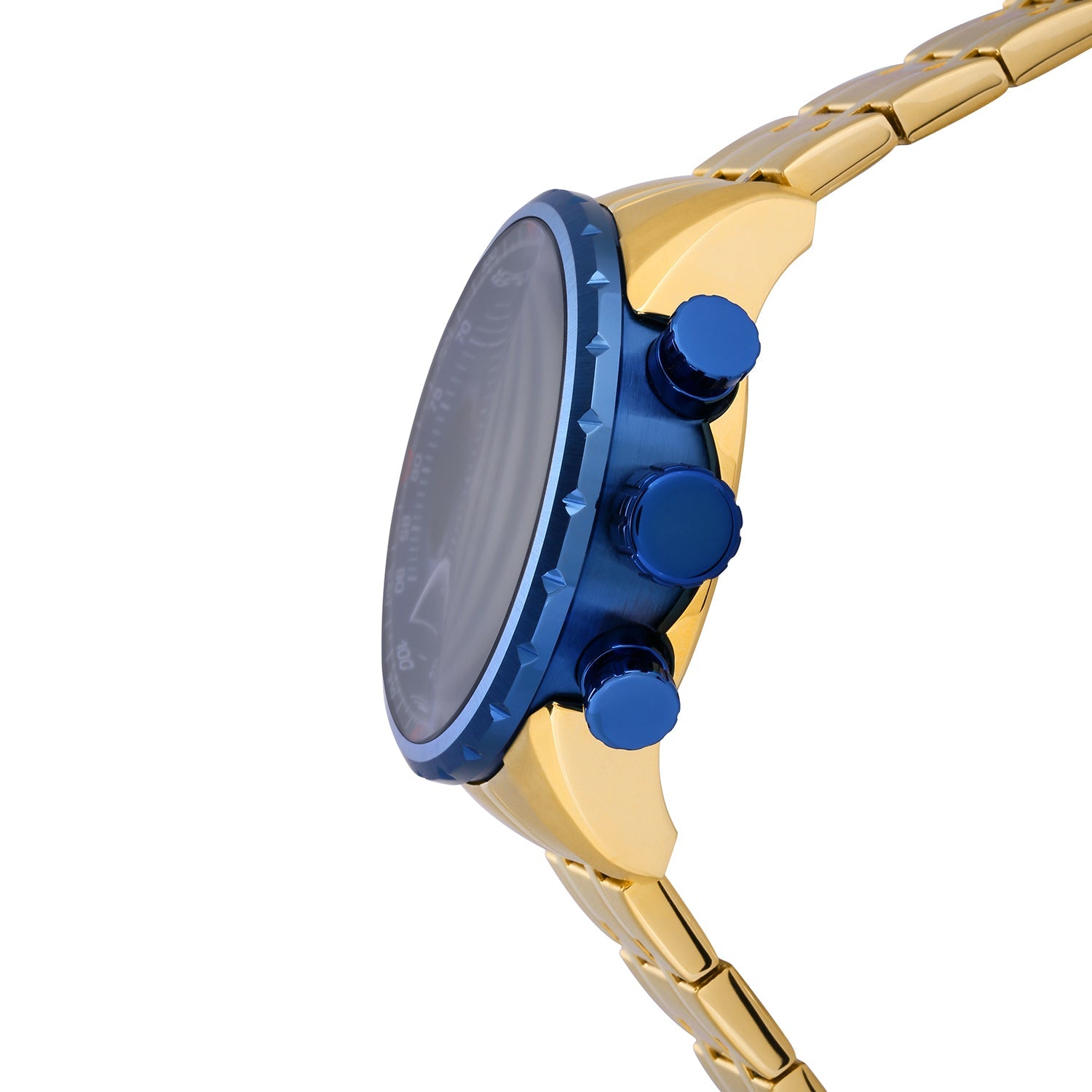 Invicta Aviator 19173 with blue dial and gold-tone bracelet side view