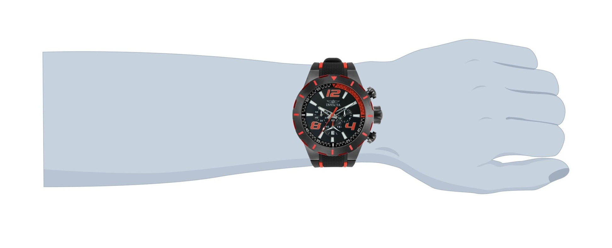 Invicta S1 Rally 20109 chronograph watch with black and red silicone strap worn on wrist