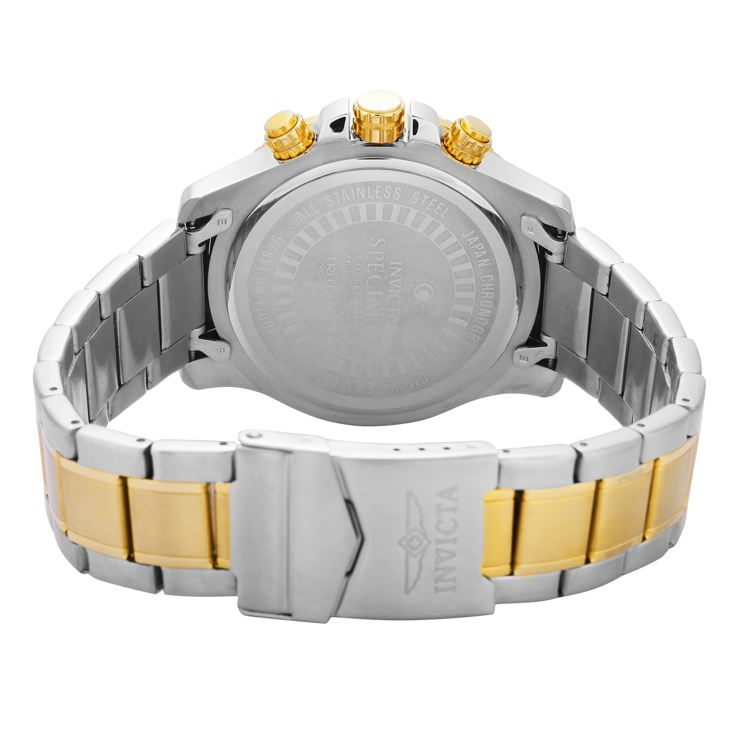 Back view of Invicta Specialty 14876 Men's Quartz Watch with silver and gold finish