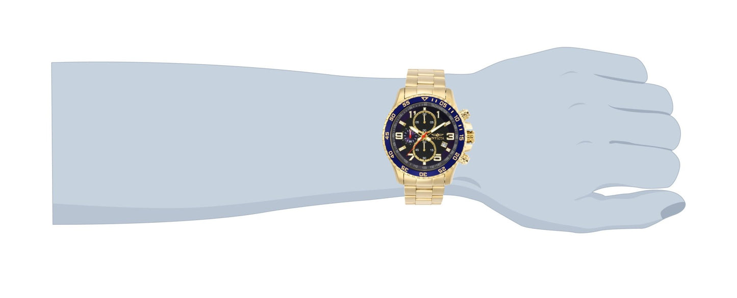 Invicta Specialty 14878 watch featuring blue dial and gold-tone bracelet worn on wrist